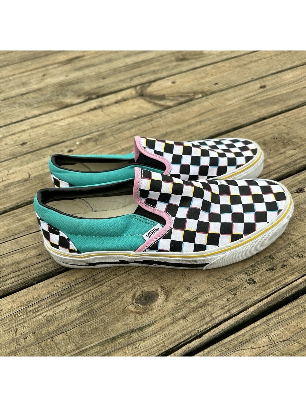 Vans Classic Slip On Checkerboard Canvas Sneakers Colorful Men 8.5 Women 10 - Picture 5 of 9